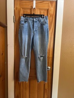 wild fable Light Blue Distressed Straight-Leg Jeans